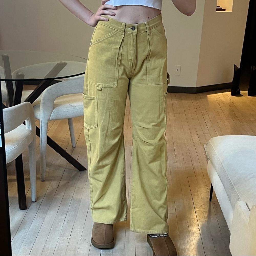 Lioness cotton canvas Yellow wide leg cargo pants #retro #indie